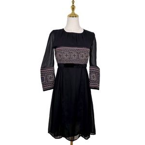 Zara W&B Collection Black Dress w/Embroidered Tapestry & Velvet Trim Sz M